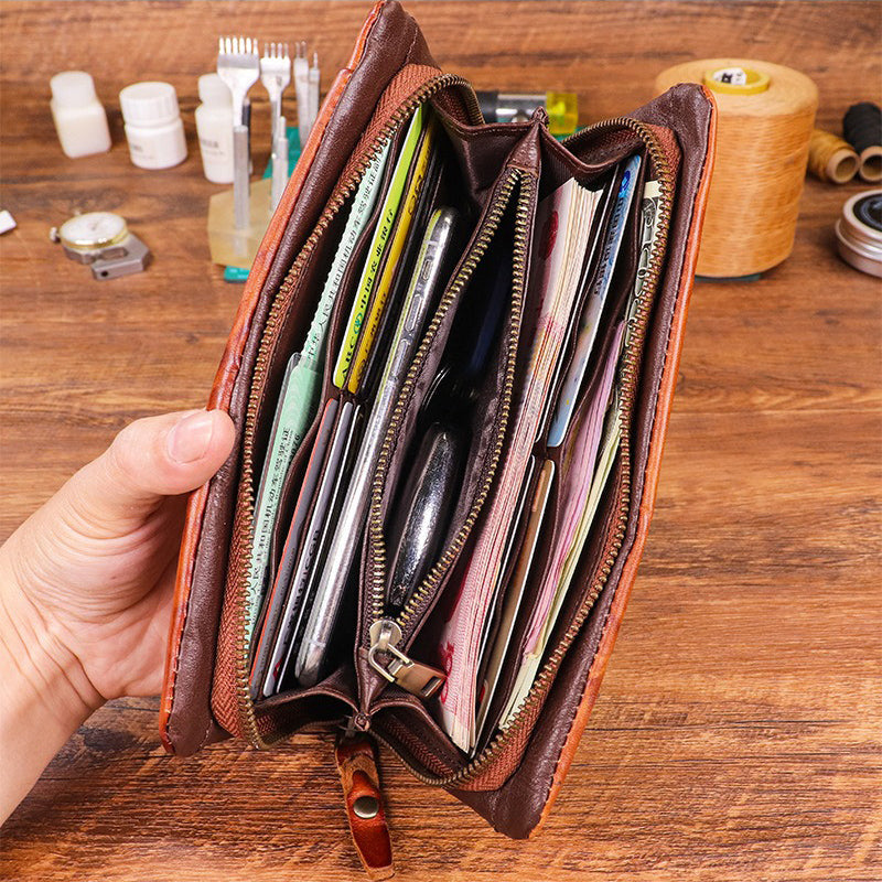 Men's Vintage Genuine Leather Wallet - Handmade Large Capacity Cowhide Money Clip