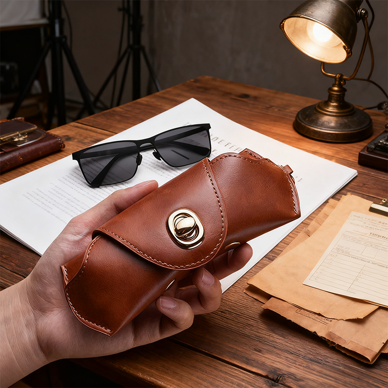 Unisex Portable Pressure-resistant Genuine Leather Prescription Glasses and Sunglasses Case