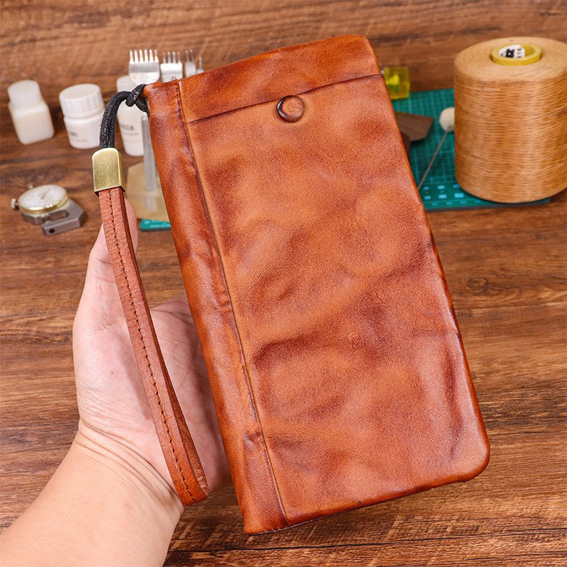 Men's Vintage Genuine Leather Wallet - Handmade Large Capacity Cowhide Money Clip