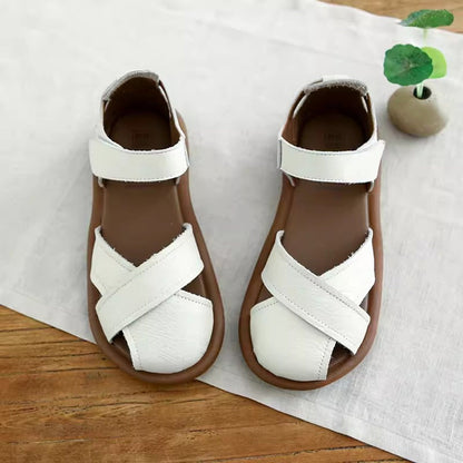 Retro Cross-strap Hollow Velcro Sandals