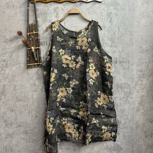 Retro Summer Ramen Printed Loose Sleeveless Shirt