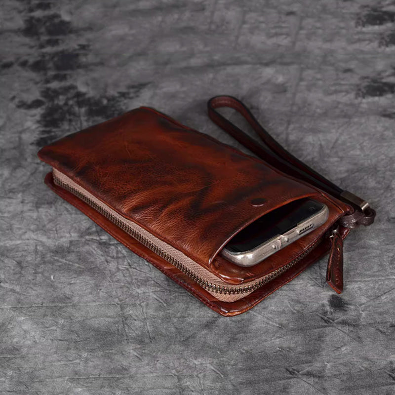 Men's Vintage Genuine Leather Wallet - Handmade Large Capacity Cowhide Money Clip