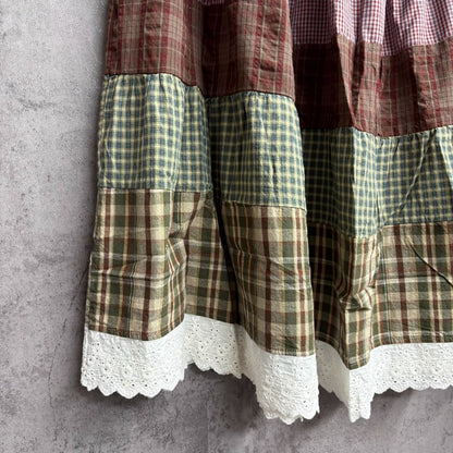 Retro Cotton Linen Patchwork Loose Skirt