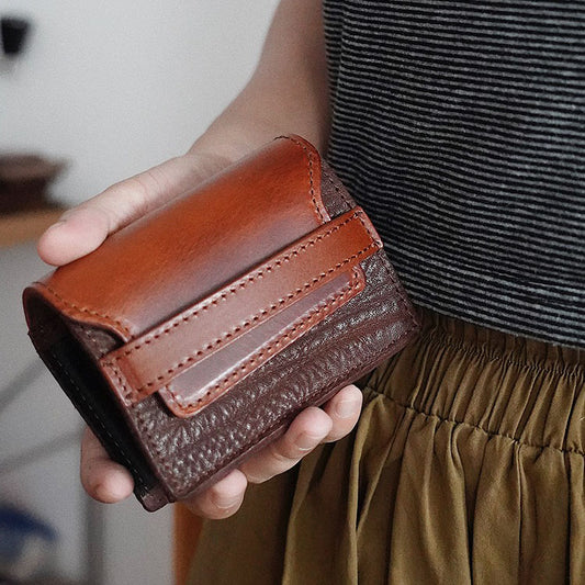 Retro Handmade Leather Accordion Card Bag