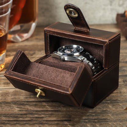 Double door watch box leather anti-fall square portable watch box