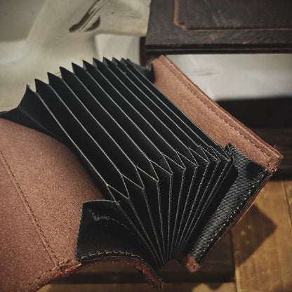 Retro Handmade Leather Accordion Card Bag