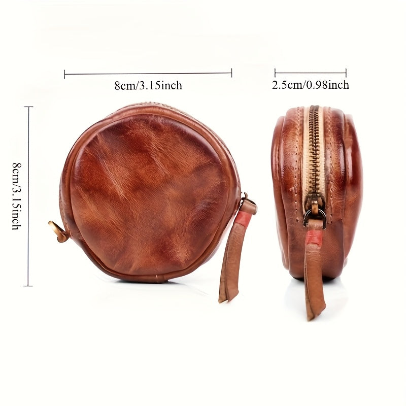 Hand-Brushed Vegetable Tanned Cowhide Coin Bag