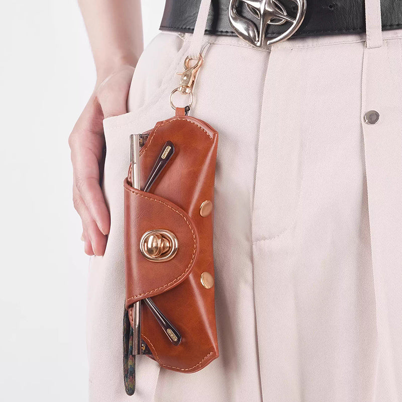 Unisex Portable Pressure-resistant Genuine Leather Prescription Glasses and Sunglasses Case