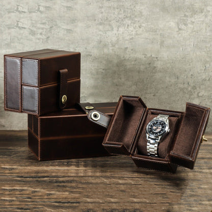 Double door watch box leather anti-fall square portable watch box