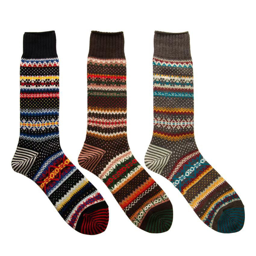 3 Pairs Winter colorful mid-calf socks thickened ethnic style boot socks