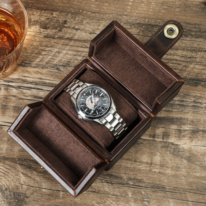 Double door watch box leather anti-fall square portable watch box