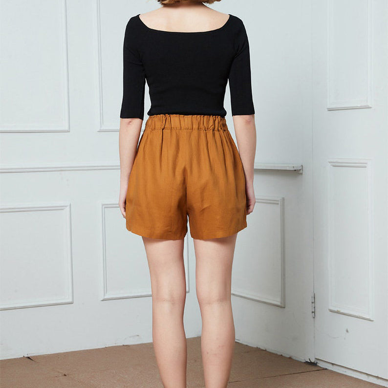 Retro Linen Cotton Shorts with pocket