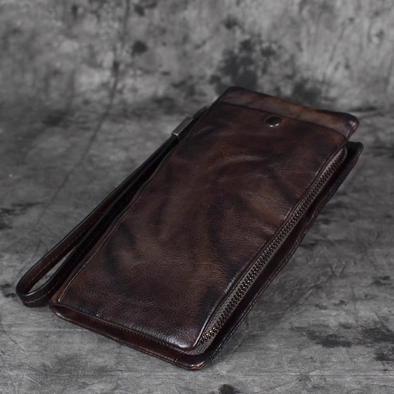 Men's Vintage Genuine Leather Wallet - Handmade Large Capacity Cowhide Money Clip