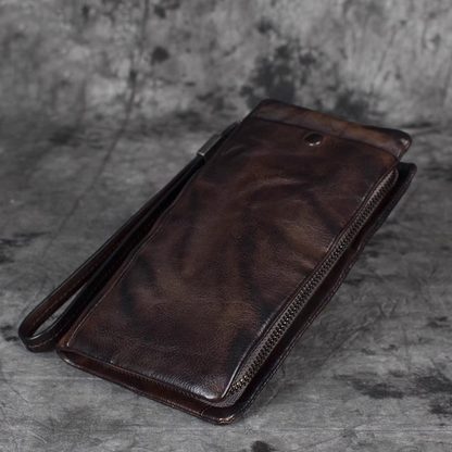 Men's Vintage Genuine Leather Wallet - Handmade Large Capacity Cowhide Money Clip