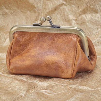 Retro Leather Coin Purse Handmade Kiss Lock Coin Wallet