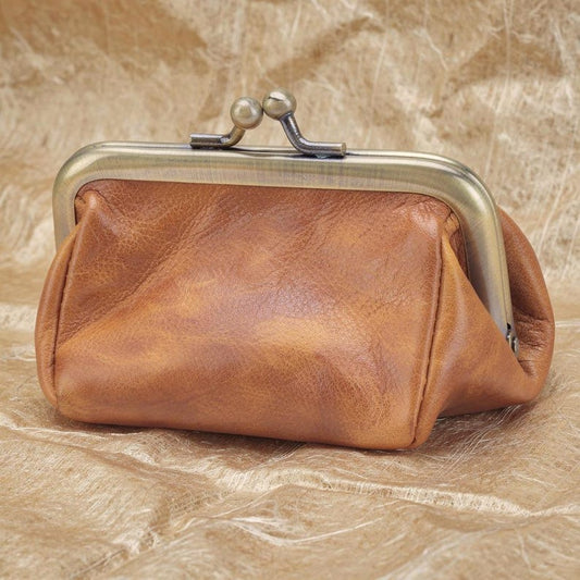 Retro Leather Coin Purse Handmade Kiss Lock Coin Wallet