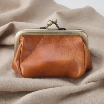 Retro Leather Coin Purse Handmade Kiss Lock Coin Wallet