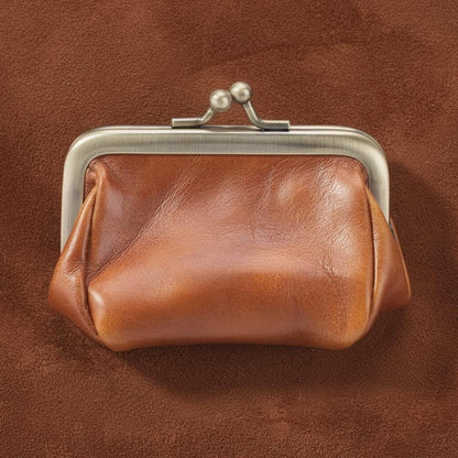 Retro Leather Coin Purse Handmade Kiss Lock Coin Wallet