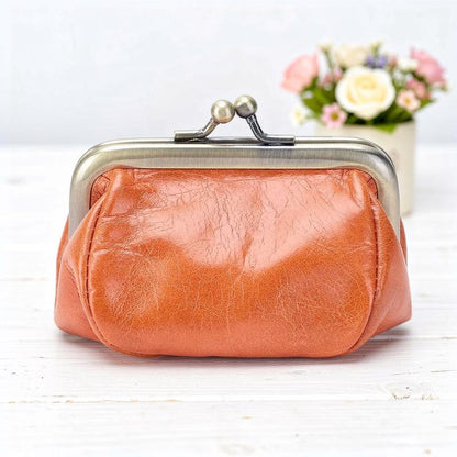 Retro Leather Coin Purse Handmade Kiss Lock Coin Wallet