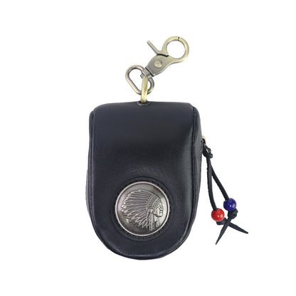 Top-grain Leather Vintage Key Pouches with Pom Pom Tassels