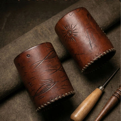 Retro Hand-stitched Vegetable-tanned Leather Pen Holder