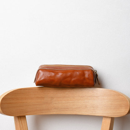 Retro Handmade Leather Zipper Storage Bag