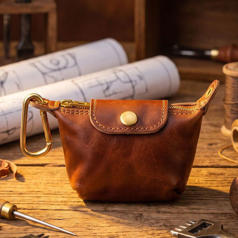 Retro Handmade Leather Zipper Coin Wallet