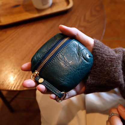 Retro Handmade Leather Coin Wallet Earphone Bag