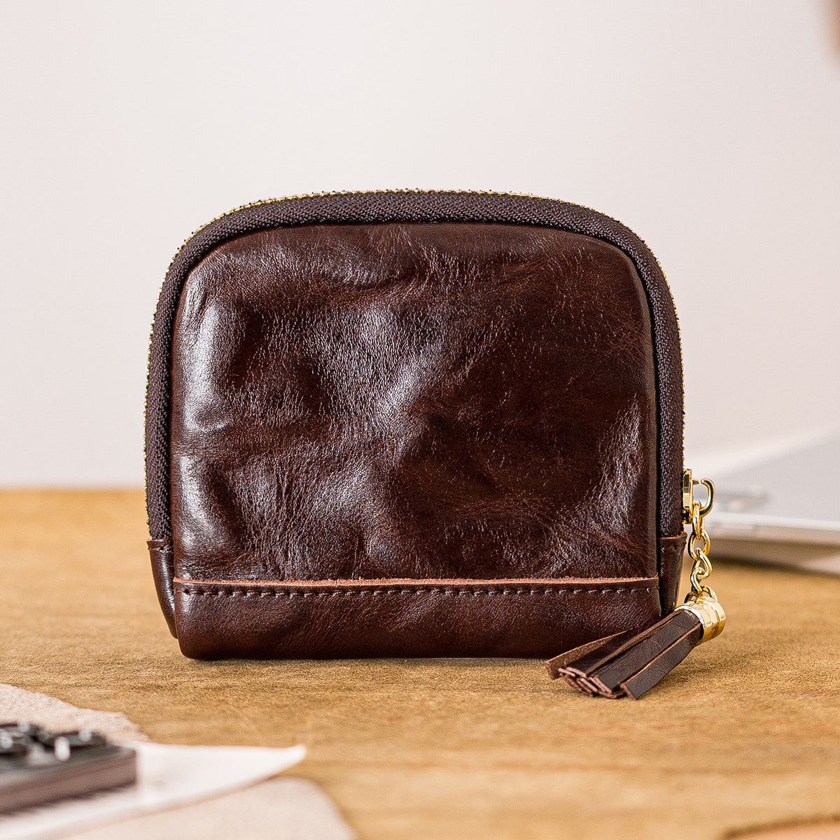 Retro Handmade Leather Zipper Card Wallets