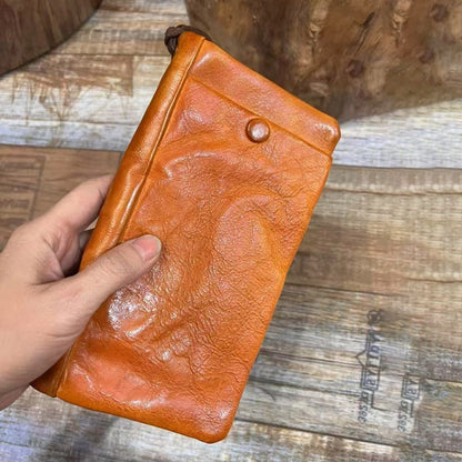 Men's Vintage Genuine Leather Wallet - Handmade Large Capacity Cowhide Money Clip