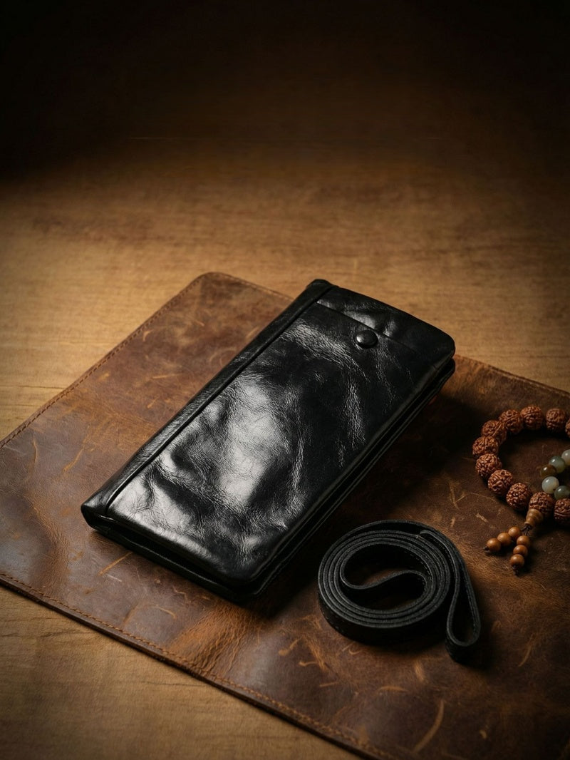 Men's Vintage Genuine Leather Wallet - Handmade Large Capacity Cowhide Money Clip