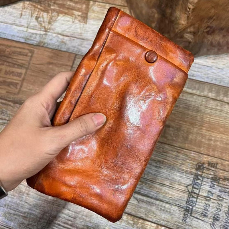 Men's Vintage Genuine Leather Wallet - Handmade Large Capacity Cowhide Money Clip
