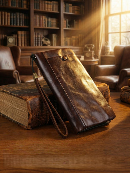 Men's Vintage Genuine Leather Wallet - Handmade Large Capacity Cowhide Money Clip