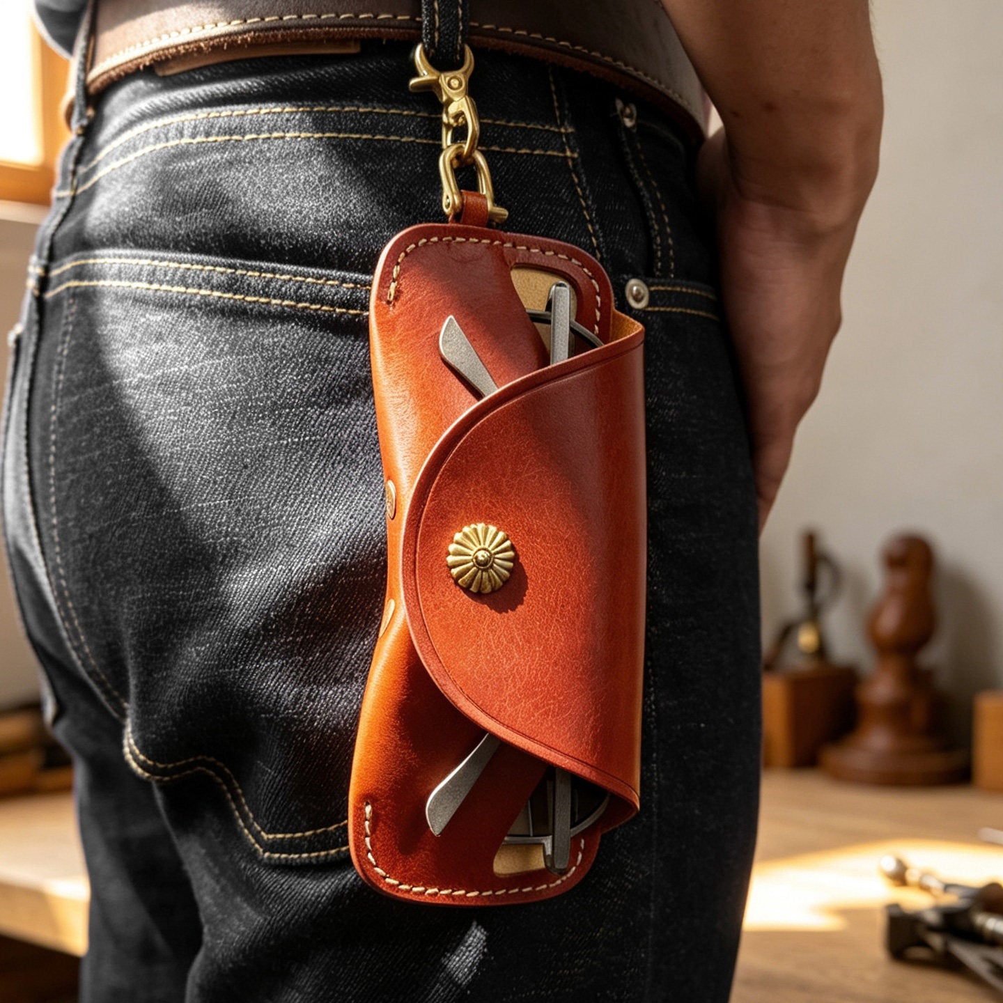 Retro Tanned Leather Glasses Case