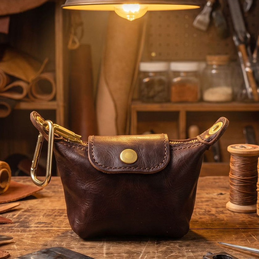 Retro Handmade Leather Zipper Coin Wallet