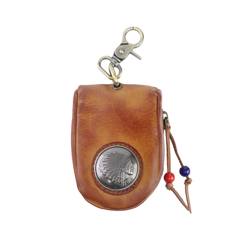 Top-grain Leather Vintage Key Pouches with Pom Pom Tassels