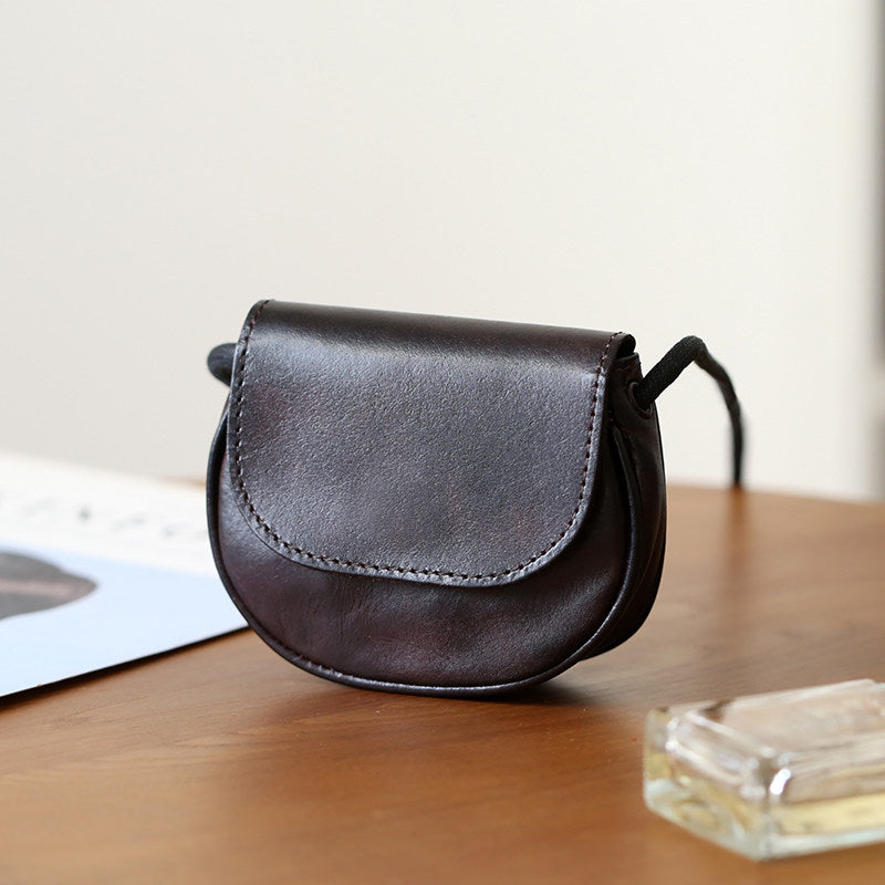 Retro Handmade Leather Card Wallets Mini Crossbody Bags