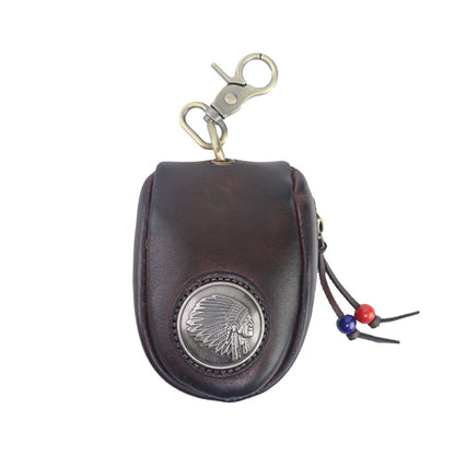 Top-grain Leather Vintage Key Pouches with Pom Pom Tassels