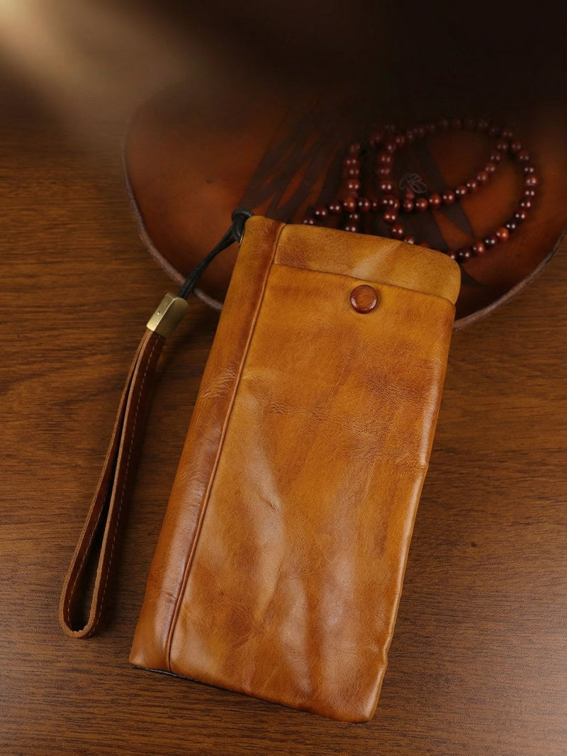 Men's Vintage Genuine Leather Wallet - Handmade Large Capacity Cowhide Money Clip