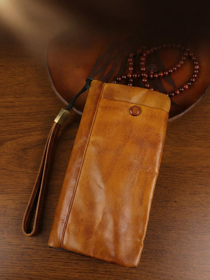 Men's Vintage Genuine Leather Wallet - Handmade Large Capacity Cowhide Money Clip