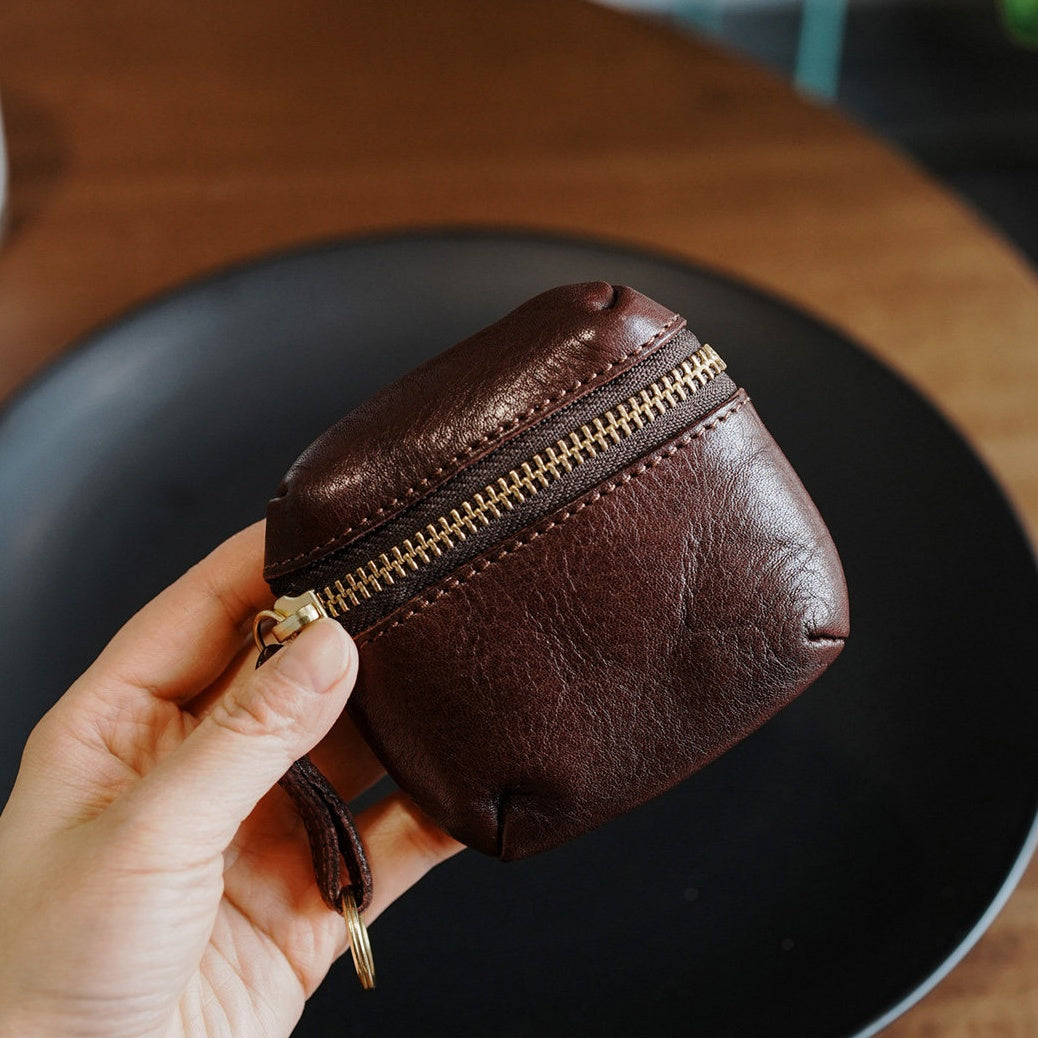 Retro Handmade Leather Coin Wallet Storage Bag