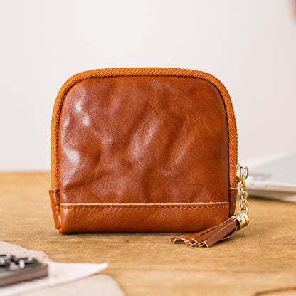 Retro Handmade Leather Zipper Card Wallets