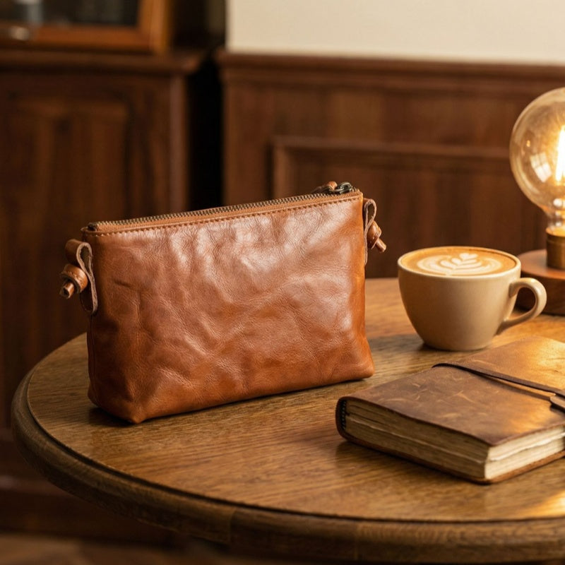 Retro Handmade Leather Small Crossbody Bag Portable Compact Organizer