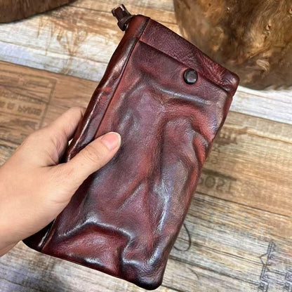 Men's Vintage Genuine Leather Wallet - Handmade Large Capacity Cowhide Money Clip