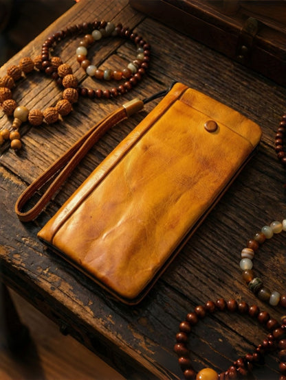 Men's Vintage Genuine Leather Wallet - Handmade Large Capacity Cowhide Money Clip