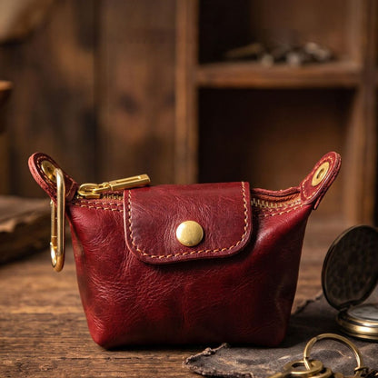 Retro Handmade Leather Zipper Coin Wallet