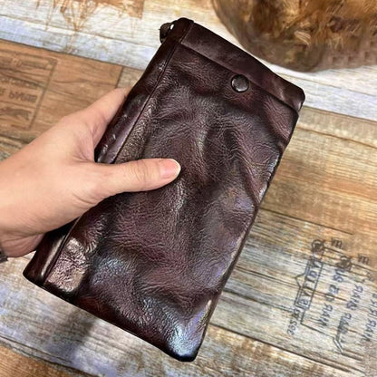 Men's Vintage Genuine Leather Wallet - Handmade Large Capacity Cowhide Money Clip