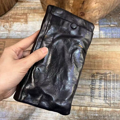 Men's Vintage Genuine Leather Wallet - Handmade Large Capacity Cowhide Money Clip