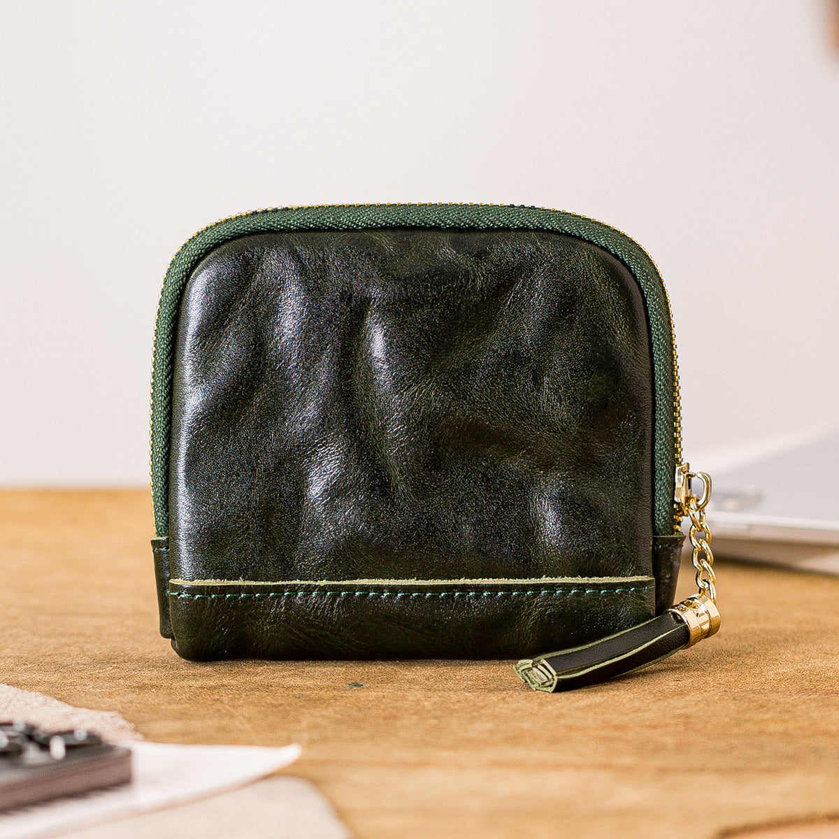 Retro Handmade Leather Zipper Card Wallets