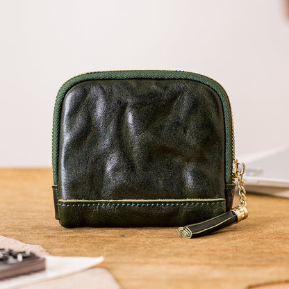 Retro Handmade Leather Zipper Card Wallets